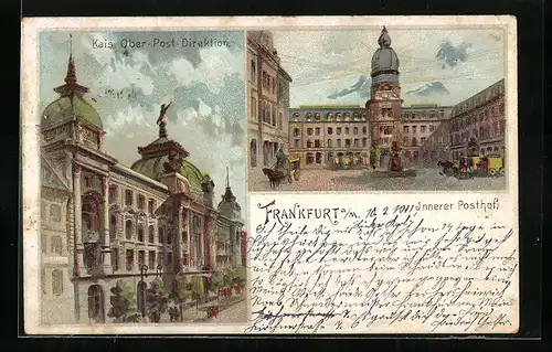 Lithographie Frankfurt a. M., Kaiserl. Ober-Postdirektion, Innerer Posthof