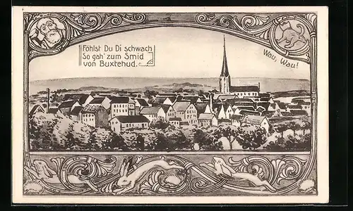 Künstler-AK Buxtehude, Ortsmotiv mit Gedicht