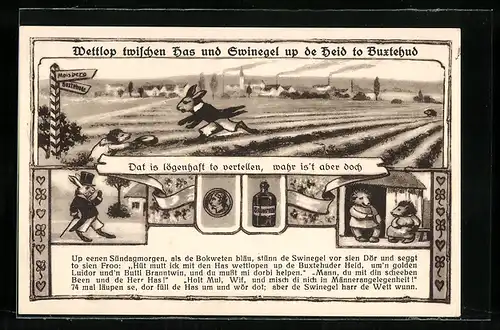 Künstler-AK Buxtehude, Wettlauf zwischen Hase und Igel