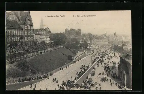 AK Hamburg-St. Pauli, Ortspartie bei den Landungsbrücken aus der Vogelschau
