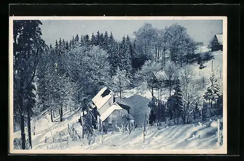AK Ansprung /Erzgeb., Gasthaus Hüttstadtmühle im Winter