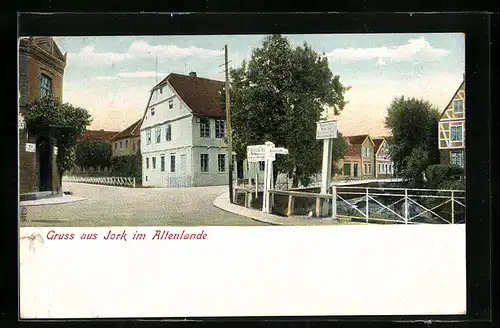 AK Jork im Altenlande, Blick über die Strasse auf Wohnhäuser