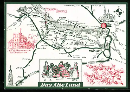 AK Grünendeich-Lühe, Gaststätte Zur schönen Fernsicht, Landkarte