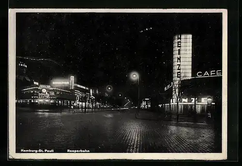 AK Hamburg-St. Pauli, Reeperbahn bei Nacht