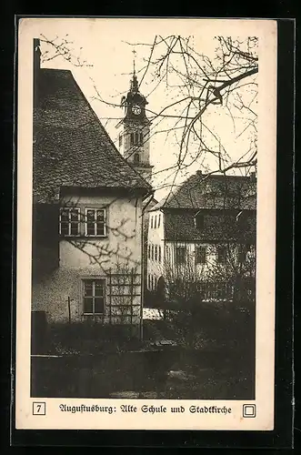 AK Augustusburg / Sachsen, alte Schule und Stadtkirche