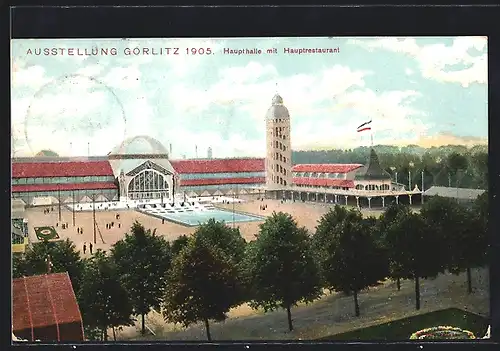 AK Görlitz, Niederschlesische Gewerbe- und Industrie-Ausstellung 1905, Haupthalle mit Hauptrestaurant