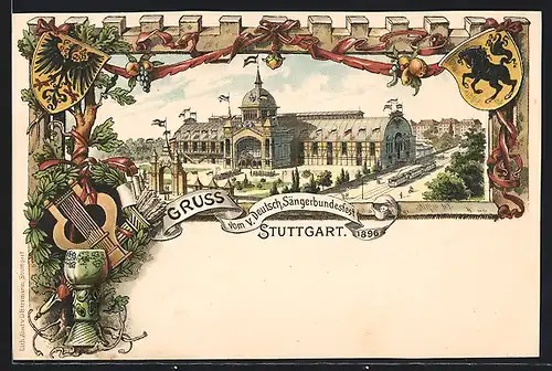 Lithographie Stuttgart, V. Deutsches Sängerbundesfest 1896, Festhalle