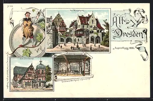 Lithographie Dresden, Ausstellung 1896, Winkelkrug, Storchnest