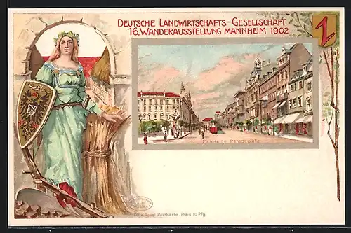 Lithographie Mannheim, 16. Wanderausstellung der Deutschen Landwirtschafts-Gesellschaft 1902, Planken