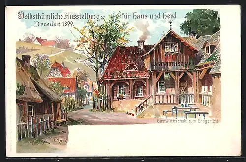 Künstler-AK Dresden, Volkstümliche Ausstellung für Haus und Herd 1899, Gastwirtschaft