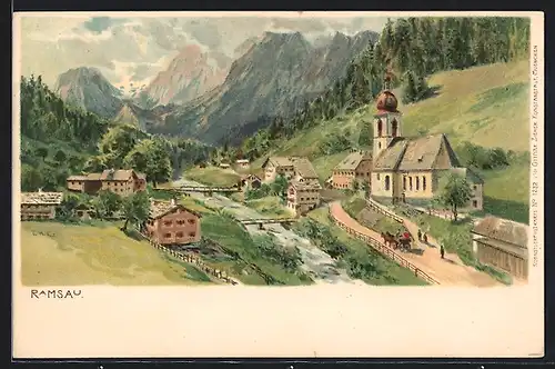 Künstler-AK Edward Harrison Compton: Ramsau, Blick in den Ort