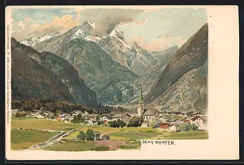 Künstler-AK Edward Theodore Compton: Mayerhofen, Ortsansicht gegen die Berge