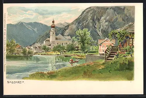 Künstler-AK Edward Theodore Compton: Nassereith, Blick zur Kirche