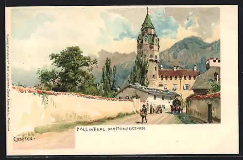 Künstler-AK Edward Harrison Compton: Hall in Tirol, Strassenpartie am Münzerturm