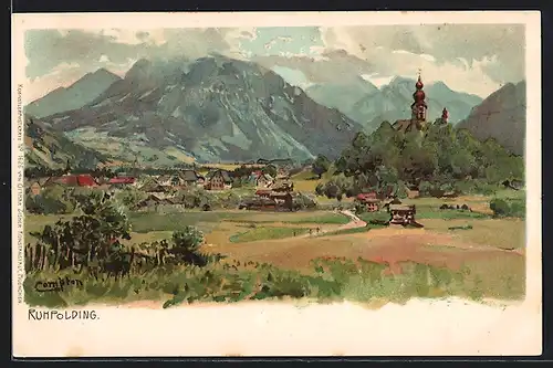 Künstler-AK Edward Theodore Compton: Ruhpolding, Ortspartie mit Kirche