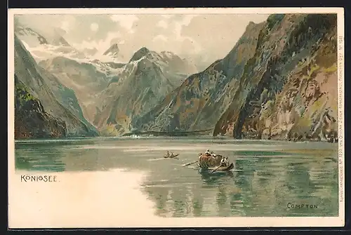 Künstler-AK Edward Theodore Compton: Königsee mit Bootspartie