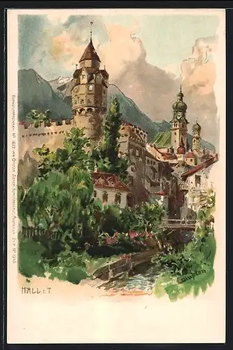 Künstler-AK Edward Theodore Compton: Hall, Burg mit Kirche