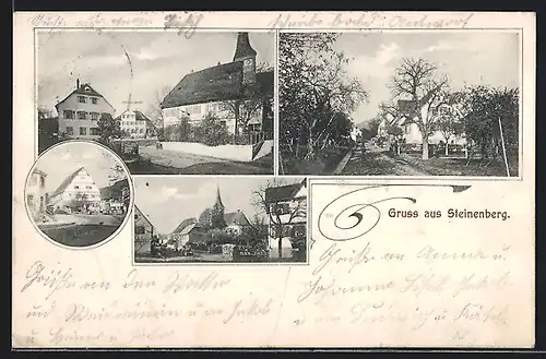 AK Steinenberg, Teilansicht mit Kirche, Strassenansichten