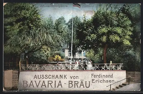 AK Hamburg-Altona, Gasthaus am Elbstrand, Ausschank v. Bavaria-Bräu, Bes. Ferdinand Erichsen