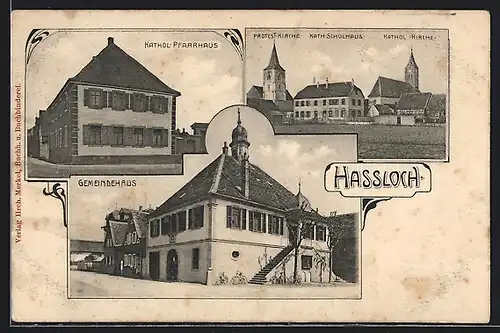 AK Hassloch, Gemeindehaus, Kath. Pfarrhaus, Kath. Schulhaus