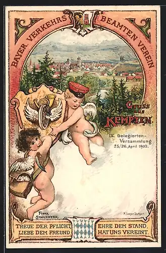 Lithographie Kempten, Panorama, IX. Delegierten-Versammlung des Bayr. Verkehrs Beamten Vereins 1903