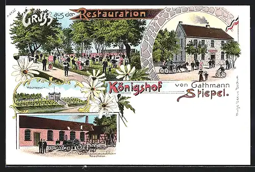 Lithographie Bochum-Stiepel, Restaurant Königshof von Gathmann, Fabrik landwirtschaftlicher Maschinen