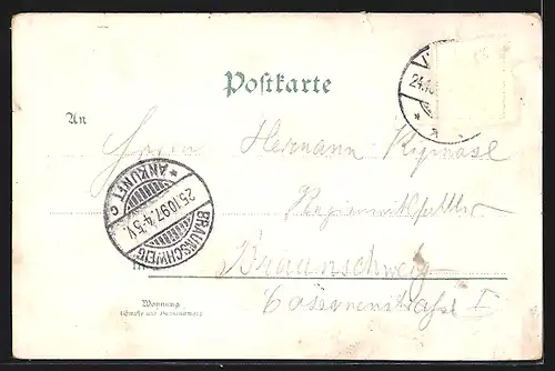 Lithographie Uerdingen, Cafe Feigel, Partie am Rheinhafen