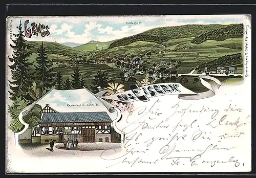 Lithographie Eisern, Restaurant W. Schmidt, Totalansicht