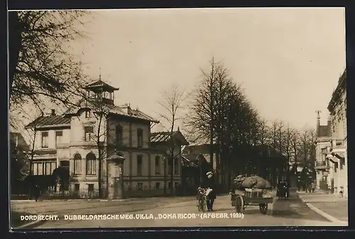 AK Dordrecht, Dubbeldamsche Weg, Villa Doma Ricor, Radfahrer