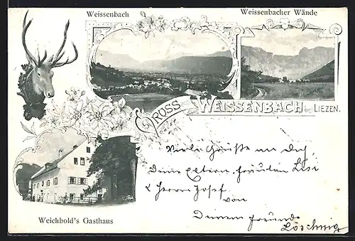 AK Weissenbach b. Liezen, Weichbolds Gasthaus, Weissenbacher Wände, Ortsansicht