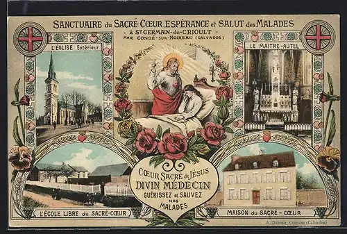AK St-Germain-du-Crioult, Sanctuare du Sacré-Coeur, Espérance et Salut des Malades, l`Eglise, l`École Libre