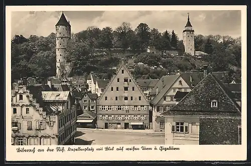 AK Biberach /Riss, Kapellenplatz mit Blick auf weissen Turm
