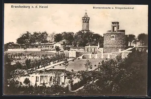 AK Brandenburg a. H., Bismarckwarte und Kriegerdenkmal mit Anlagen