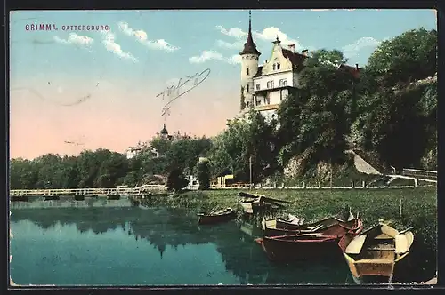 AK Grimma, Gattersburg vom Wasser aus gesehen