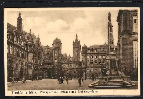 AK Alt-Frankfurt, Paulsplatz mit Rathaus und Einheitsdenkmal