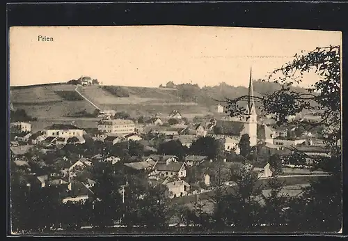 AK Prien am Chiemsee, Panorama mit Kirche