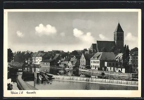 AK Rheine i. W., am Emswehr mit Kirche
