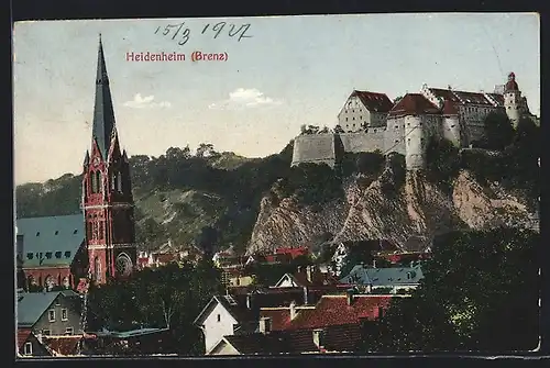 AK Heidenheim / Brenz, Kirche und Schloss Hellenstein