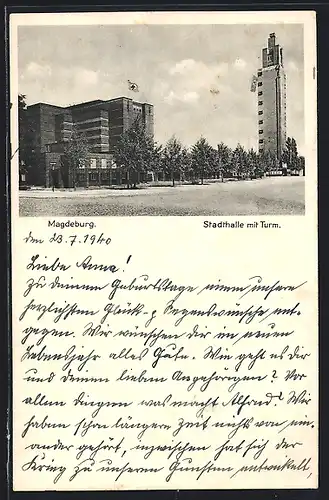 AK Magdeburg, Stadthalle mit Turm