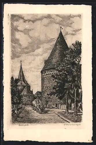 AK Goslar, Pferdekutsche vor dem Breitetor