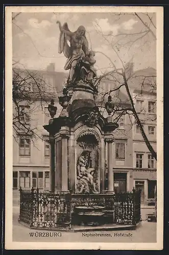 AK Würzburg, Neptunbrunnen in der Hofstrasse