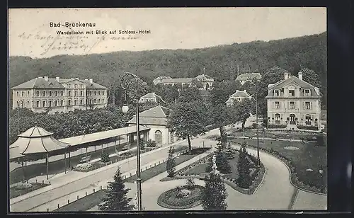 AK Bad Brückenau, Wandelbahn mit Blick auf das Schloss-Hotel
