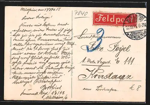 AK Müllheim i. B., Ortsansicht mit Hochblauen