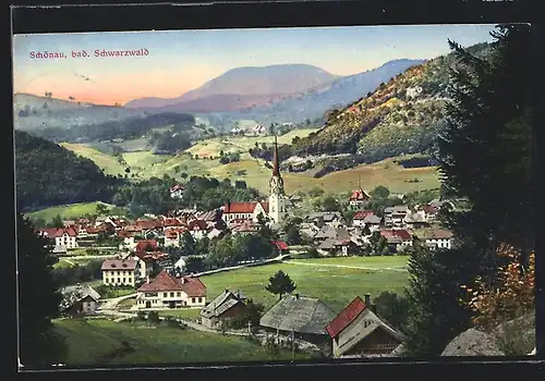 AK Schönau /Schwarzwald, Gesamtansicht mit Kirche und Umgebung