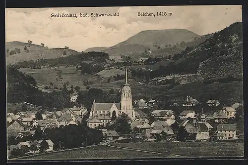 AK Schönau /bad. Schwarzwald, Ortsansicht mit Belchen