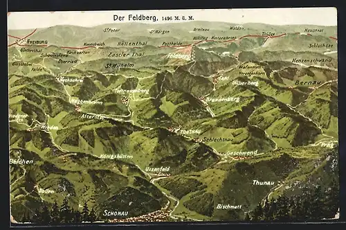 AK Feldberg, Landkarte der Umgebung, Freiburg, Schönau