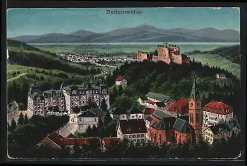 AK Badenweiler, Teilansicht mit Kirche und Burgruine