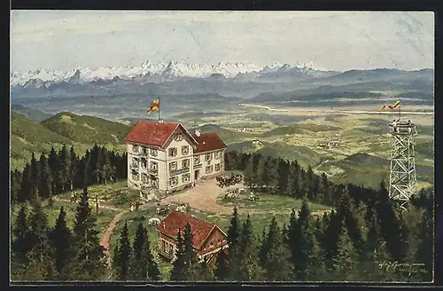 Künstler-AK Badenweiler, Hotel und Pension auf dem Hochblauen