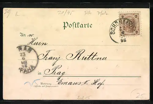 Lithographie Maria-Laach, Ortspartie, See, Hotel