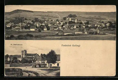 AK Fredelsloh /Solling, Panorama, St. Blasiuskirche